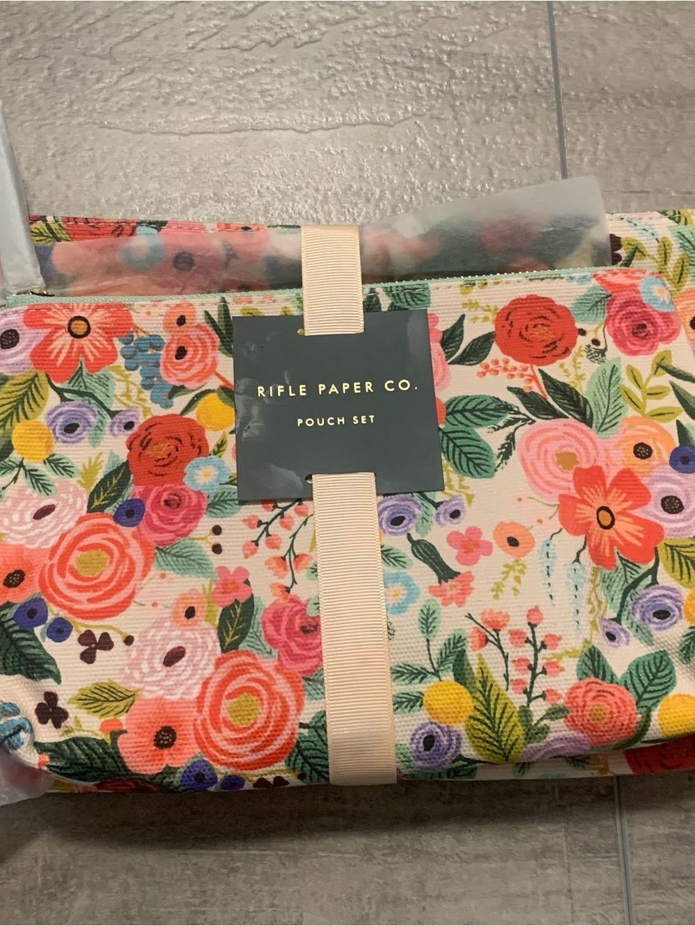 Rifle Paper Co. Floral Zip Pouches- Pink, Coral, Yellow & Green~ set of 2
